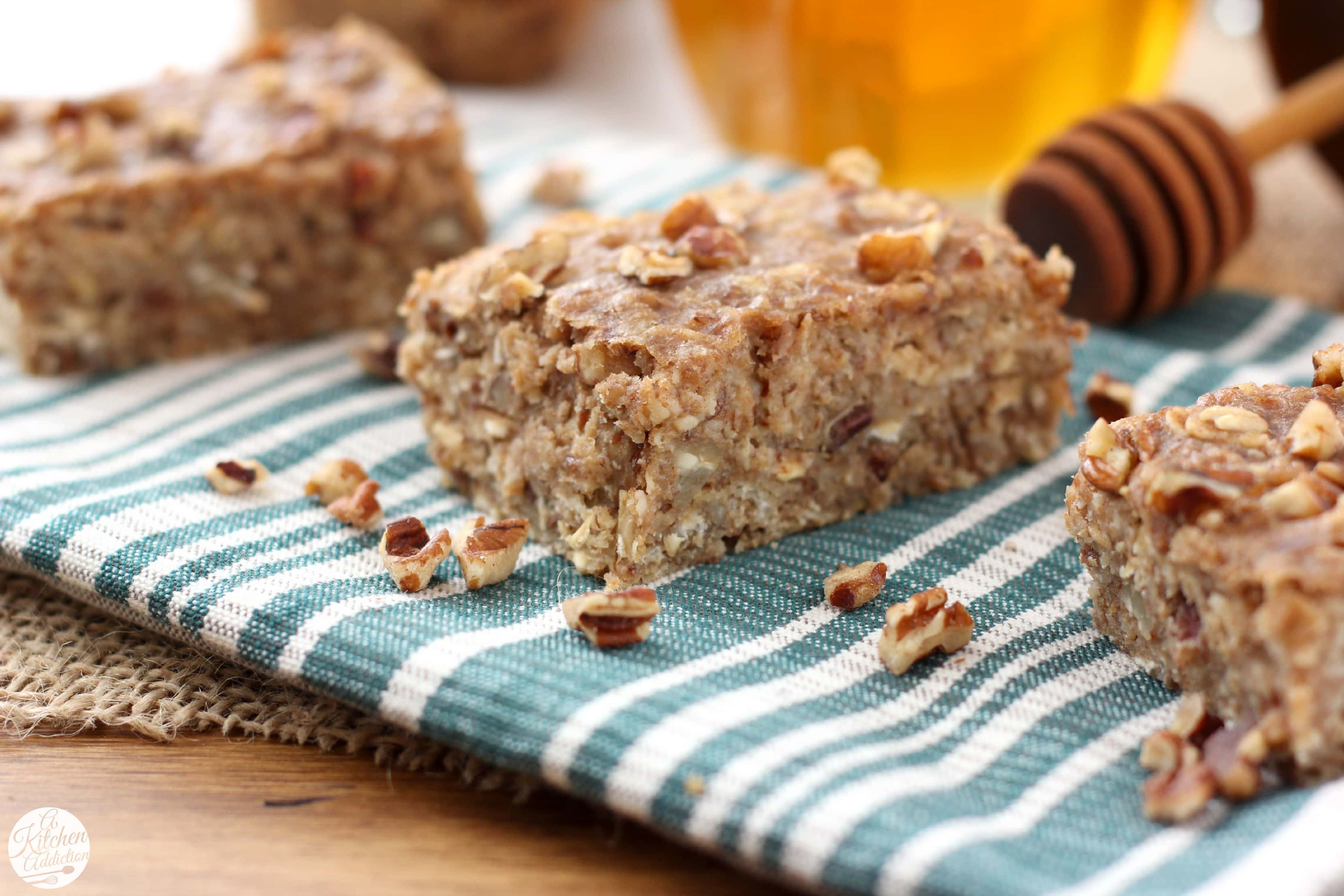 Banana Nut Breakfast Bars on a blue and gray napkin.