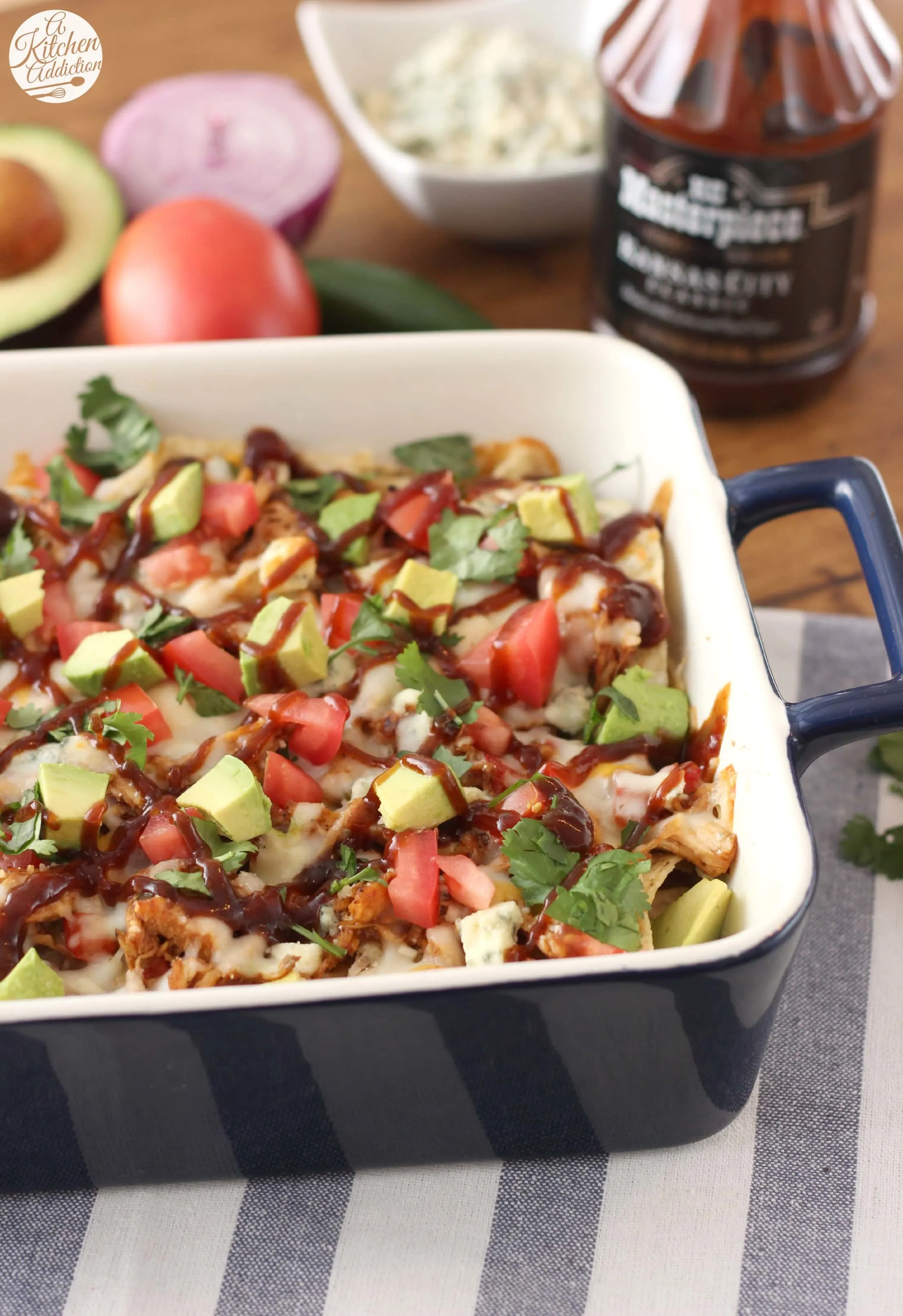 Barbecue Chicken Nachos Recipe from A Kitchen Addiction