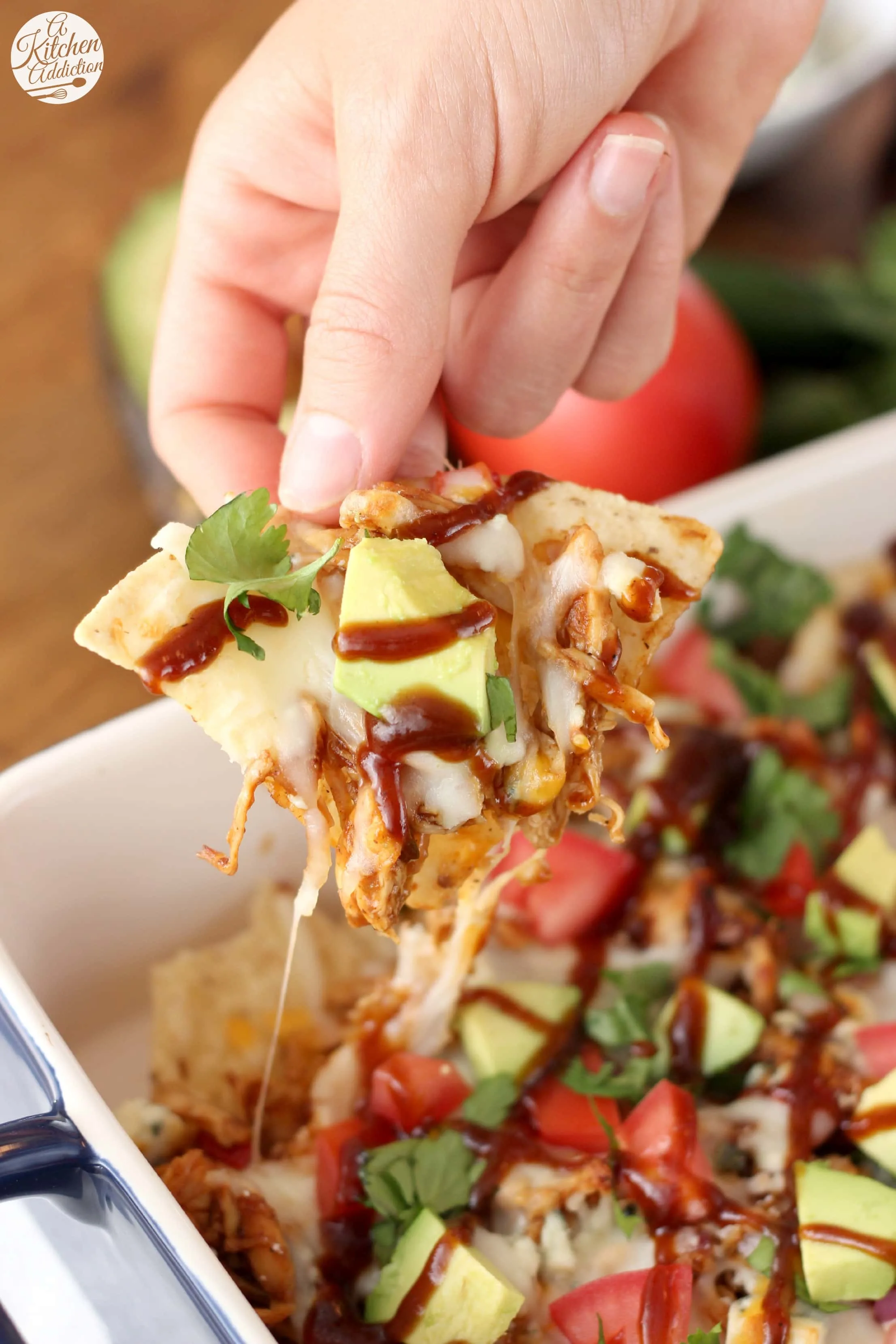 Barbecue Chicken Nachos Recipe from A Kitchen Addiction