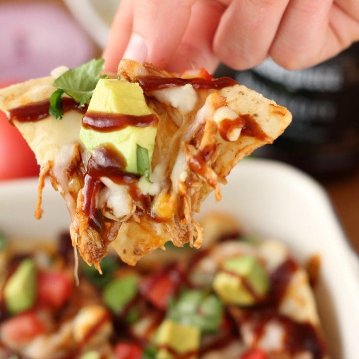 Easy Barbecue Chicken Nachos Recipe from A Kitchen Addiction