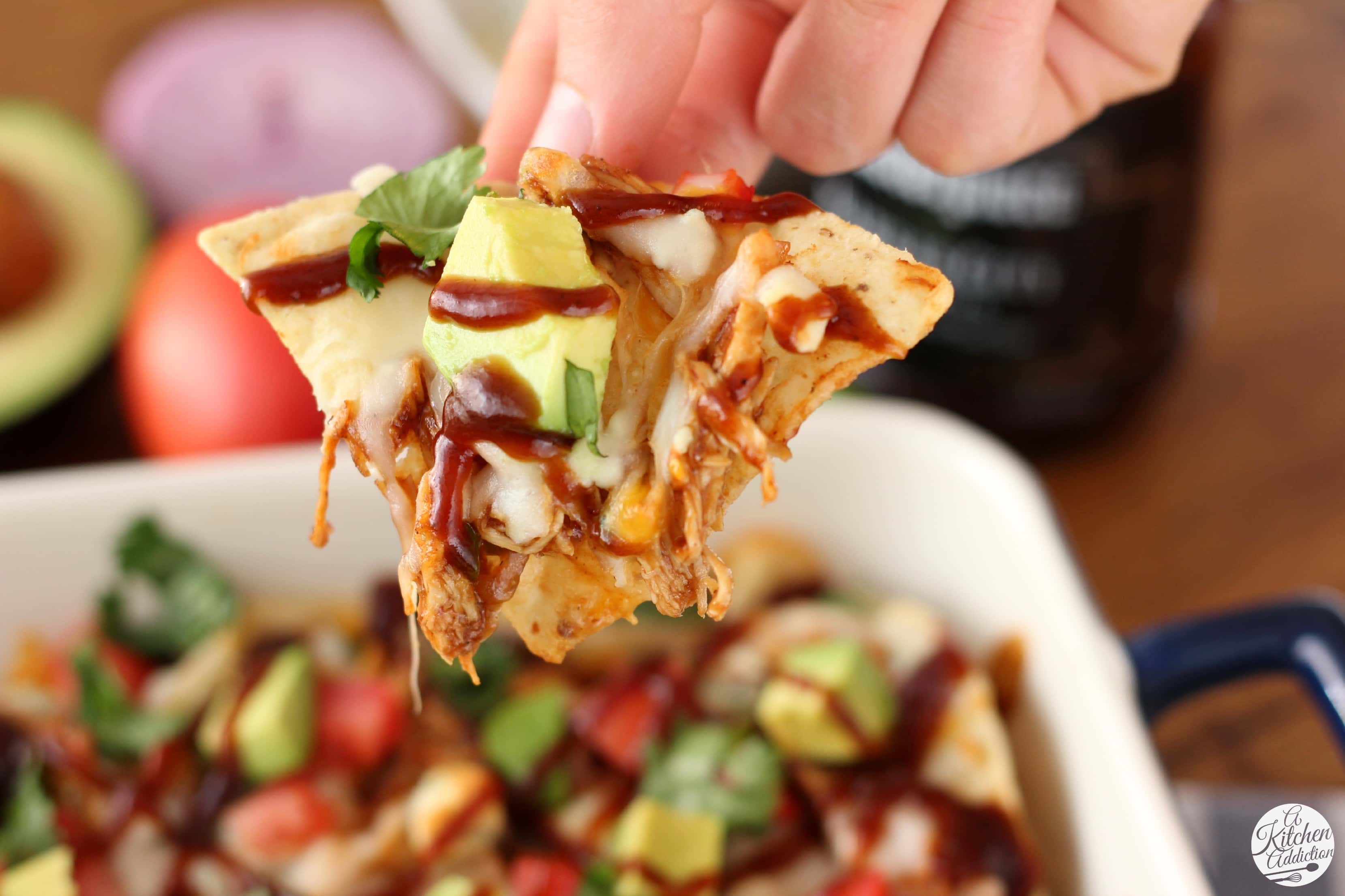 Easy Barbecue Chicken Nachos Recipe from A Kitchen Addiction