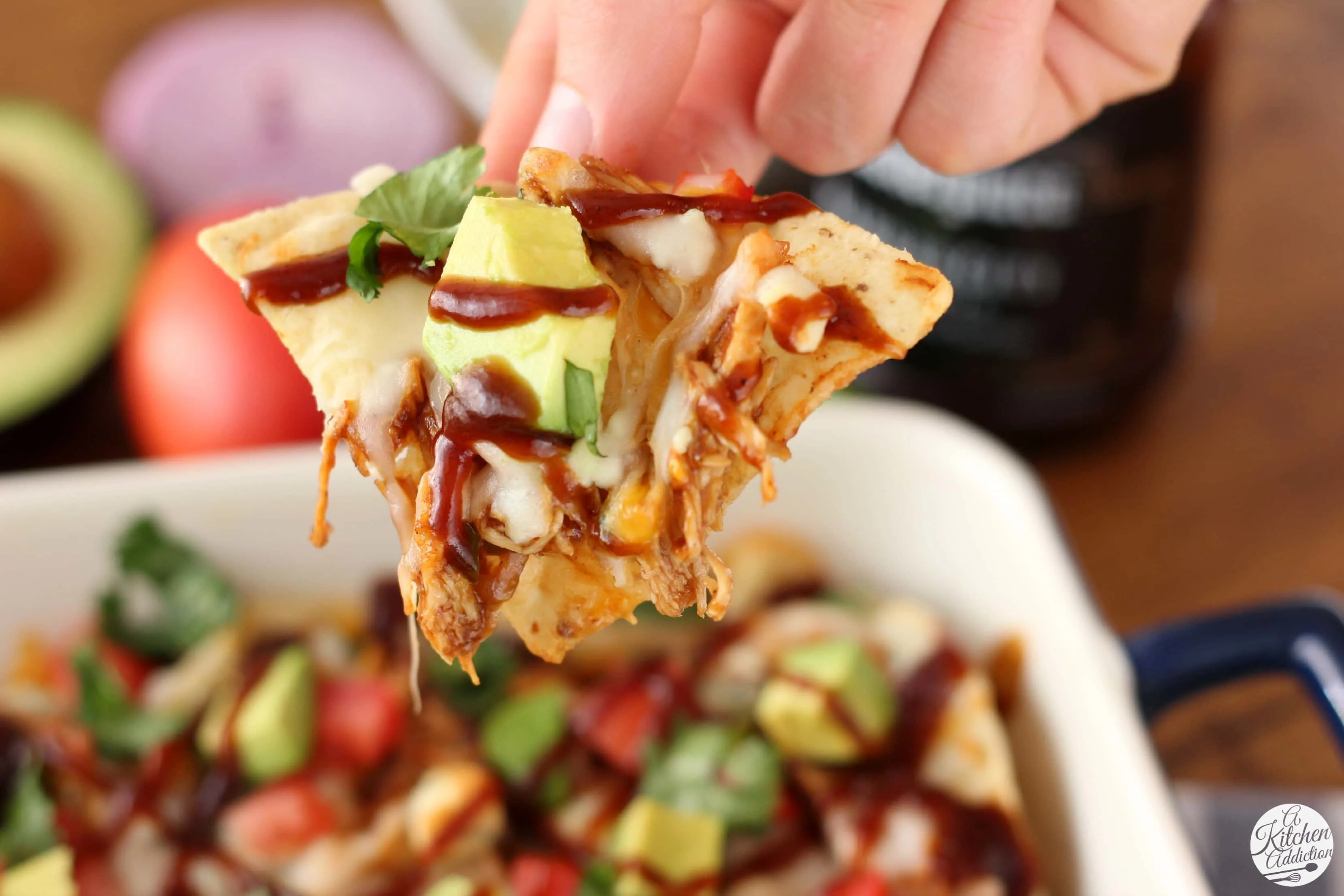 Easy Barbecue Chicken Nachos Recipe from A Kitchen Addiction