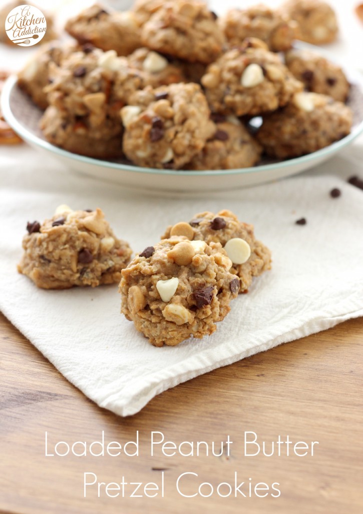 Loaded Peanut Butter Pretzel Oatmeal Cookies Recipe from A Kitchen Addiction