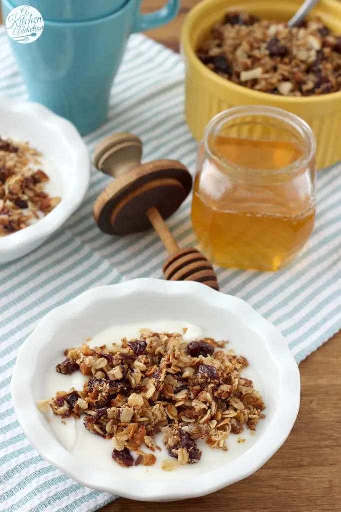 Cherry Vanilla Nut Skillet Granola Recipe from A Kitchen Addiction