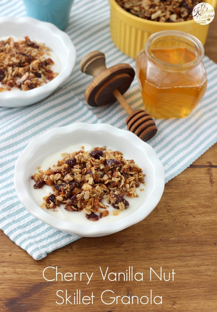 Cherry Vanilla Nut Skillet Granola Recipe from A Kitchen Addiction