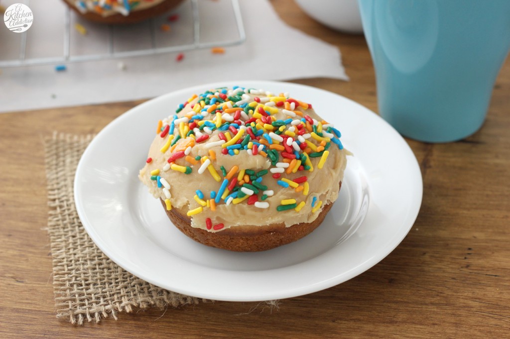 Baked Chocolate Chip Donuts with Peanut Butter Glaze Recipe from A Kitchen Addiction