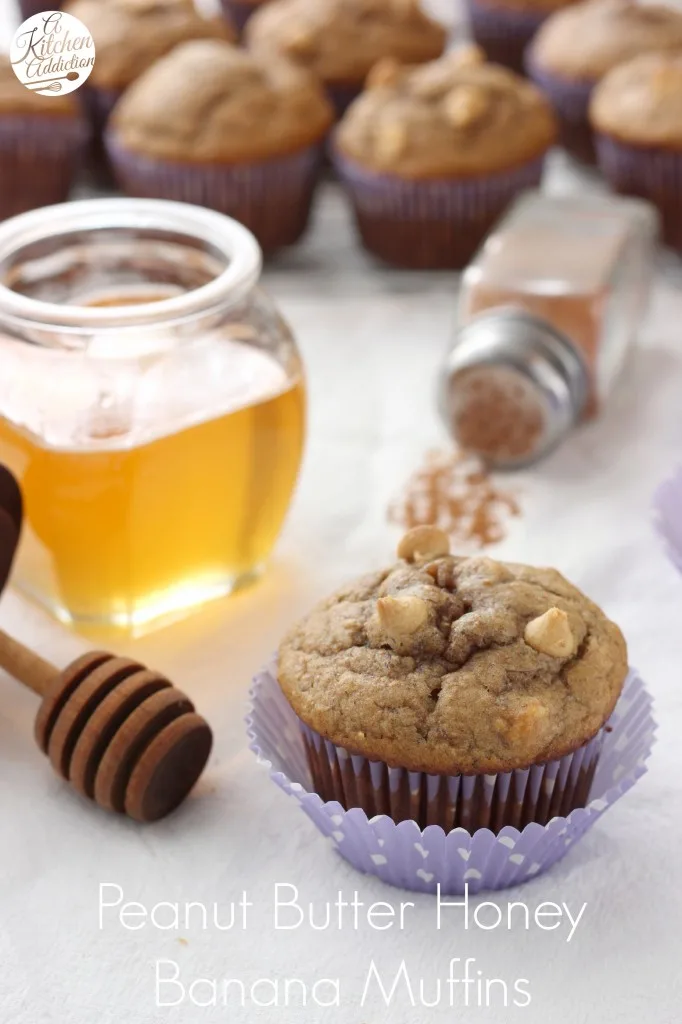 Peanut Butter Honey Banana Muffins Recipe from A Kitchen Addiction