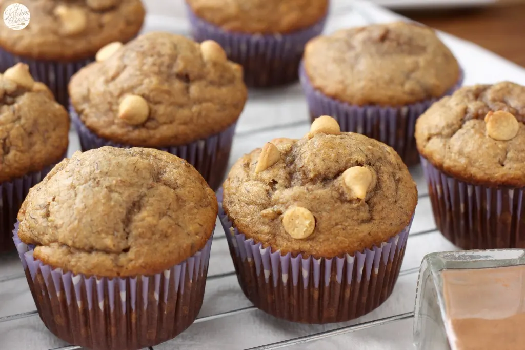 Peanut Butter Honey Banana Muffins Recipe from A Kitchen Addiction