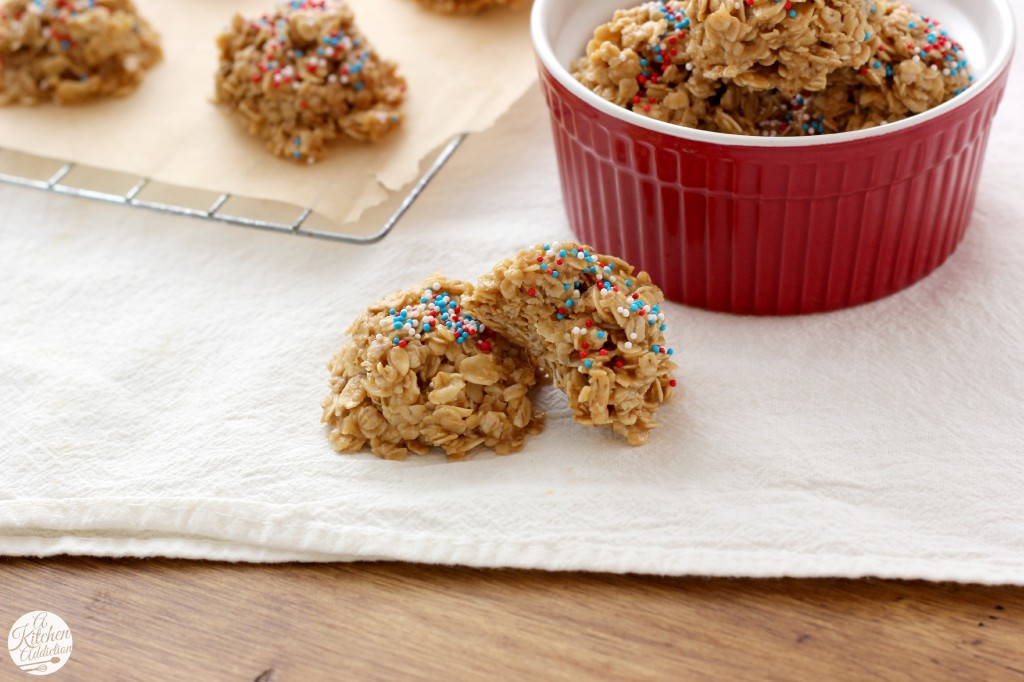 Lighter Peanut Butter Honey No Bake Cookies Recipe from A Kitchen Addiction