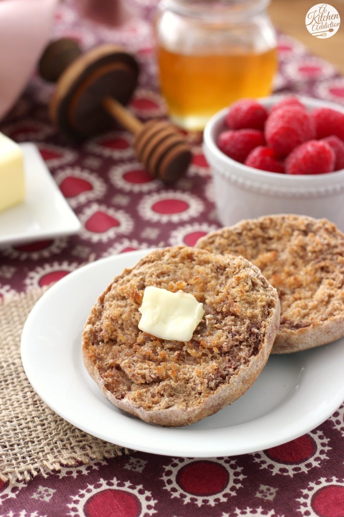 Whole Wheat Cinnamon Raspberry English Muffins Recipe l www.a-kitchen-addiction.com