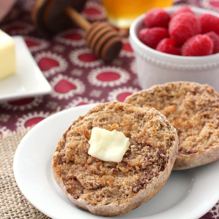 Whole Wheat Cinnamon Raspberry English Muffins Recipe l www.a-kitchen-addiction.com