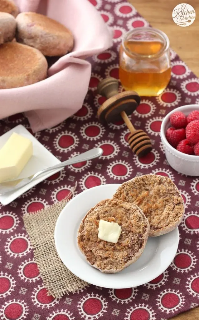 Whole Wheat Cinnamon Raspberry English Muffins Recipe from A Kitchen Addiction