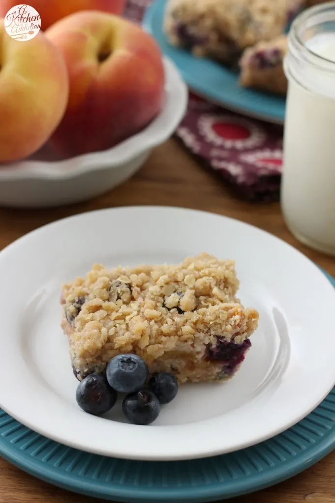 Blueberry Peach Streusel Bars Recipe l www.a-kitchen-addiction.com