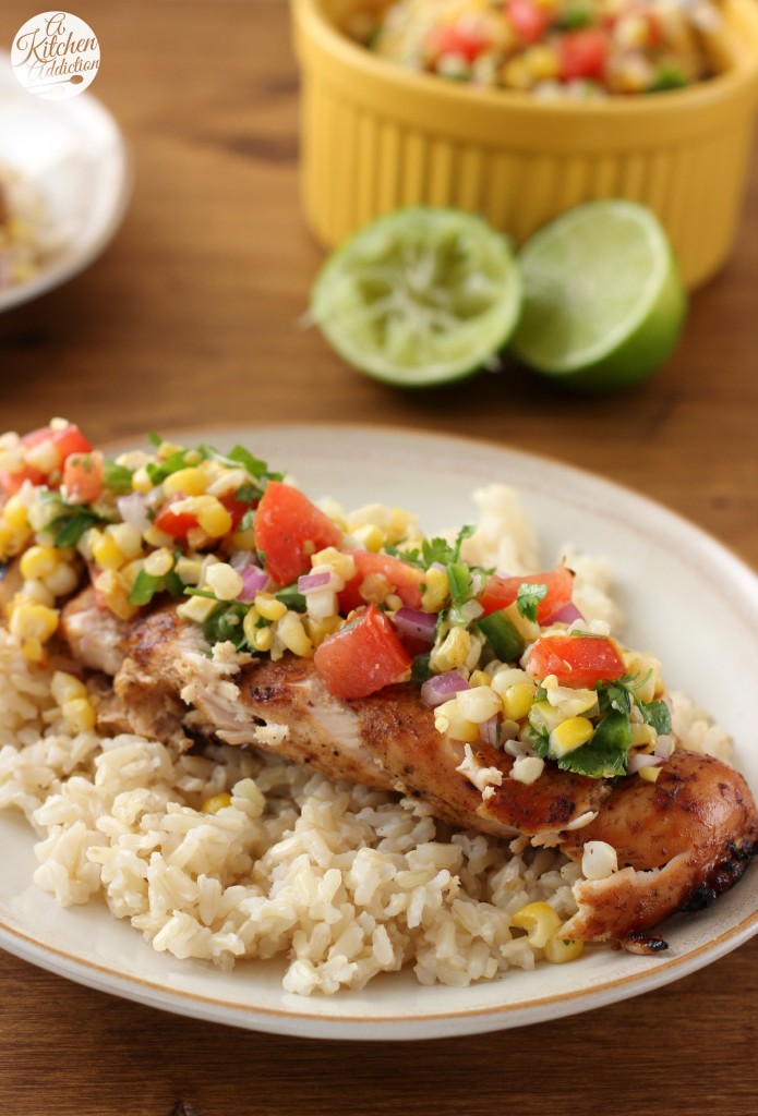 Grilled Honey Lime Chicken and Corn Salsa Recipe l www.a-kitchen-addiction.com