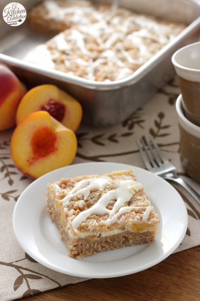 Peaches and Cream Cheese Coffee Cake Recipe l www.a-kitchen-addiction.com