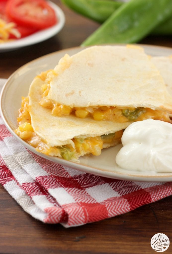 Roasted Hatch Chile and Sweet Corn Quesadillas Recipe l www.a-kitchen-addiction.com