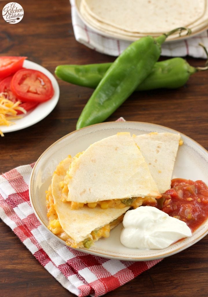 Roasted Hatch Chile and Sweet Corn Quesadillas Recipe l www.a-kitchen-addiction.com