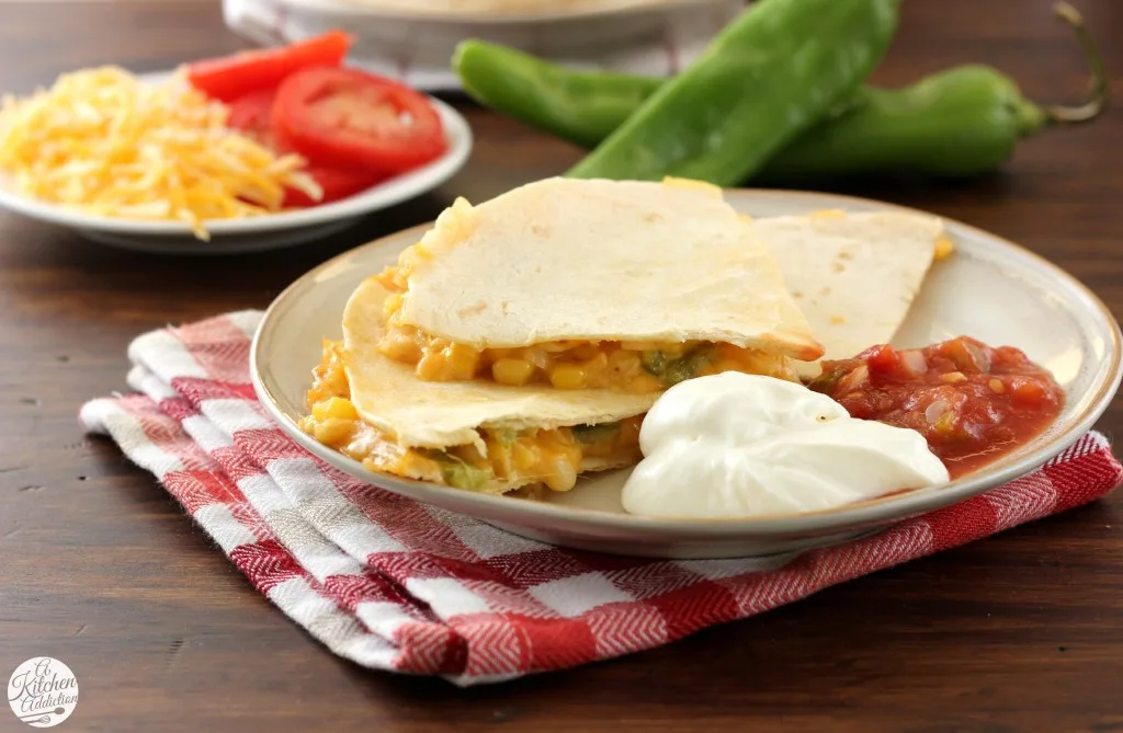 Roasted Hatch Chile and Sweet Corn Quesadillas Recipe l www.a-kitchen-addiction.com