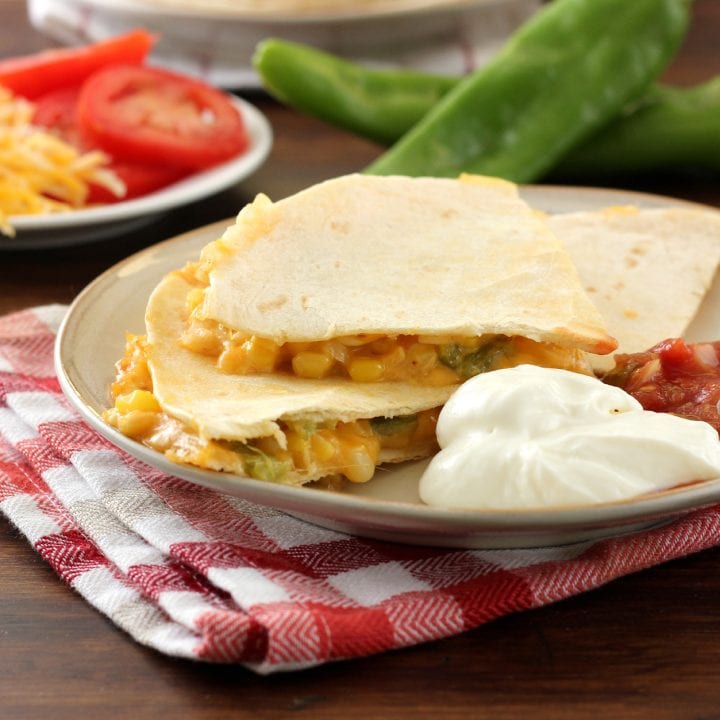 Roasted Hatch Chile and Sweet Corn Quesadillas Recipe l www.a-kitchen-addiction.com