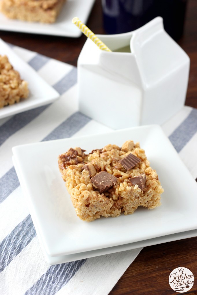 Peanut Butter Cup Rice Crispy Treats Recipe l www.a-kitchen-addiction.com