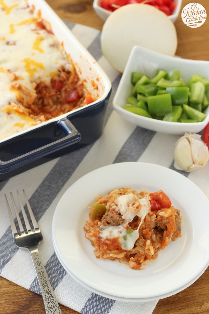 Lightened Up Stuffed Pepper Casserole Recipe l www.a-kitchen-addiction.com