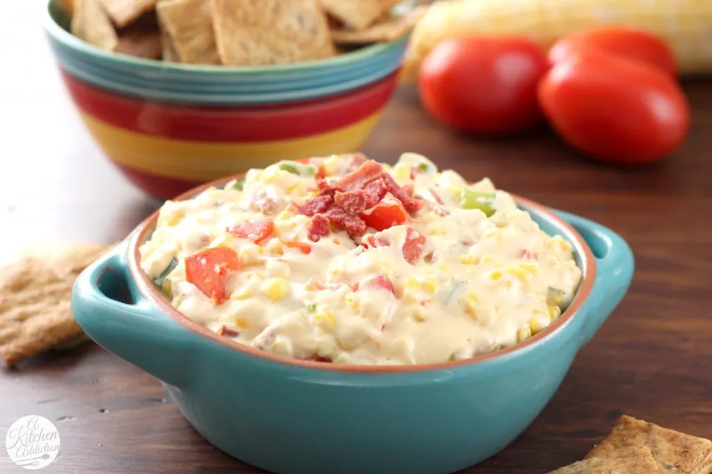 Lightened Up Cheesy Bacon Corn Dip Recipe l www.a-kitchen-addiction.com