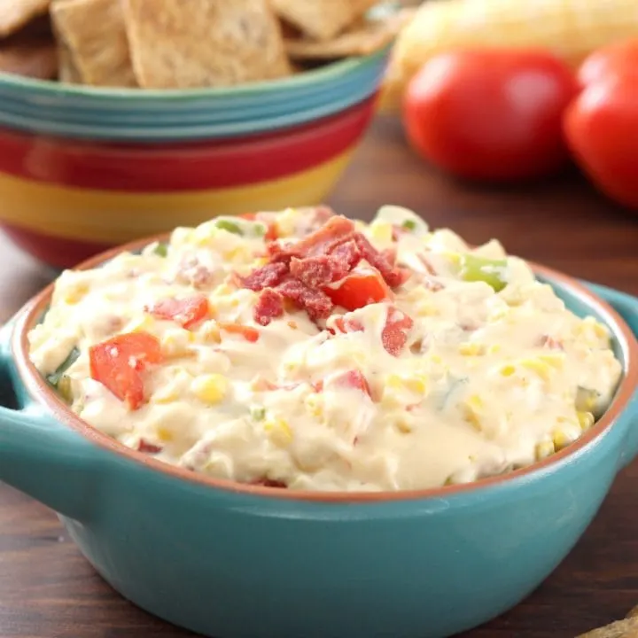 Lightened Up Cheesy Bacon Corn Dip Recipe l www.a-kitchen-addiction.com