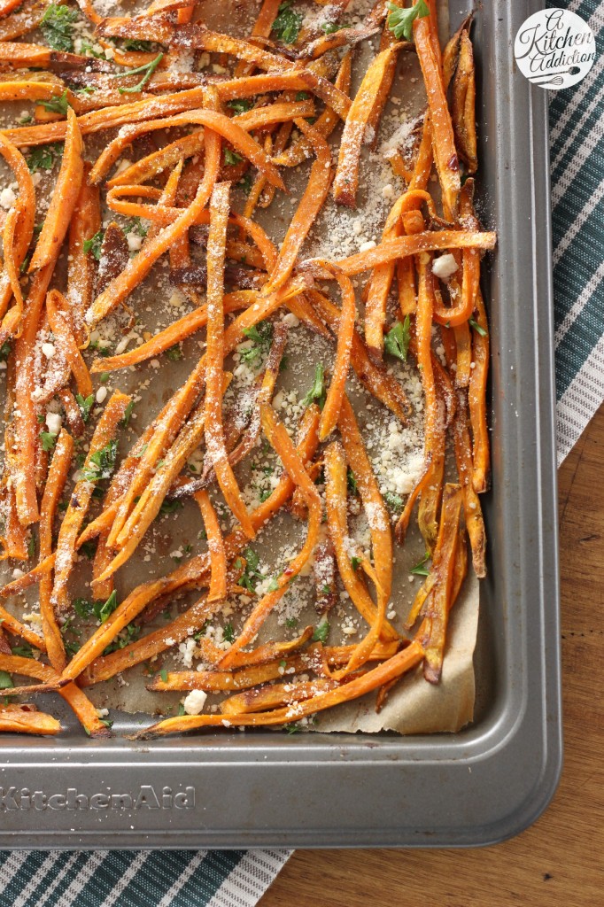 Garlic and Herb Sweet Potato Fries Recipe l www.a-kitchen-addiction.com