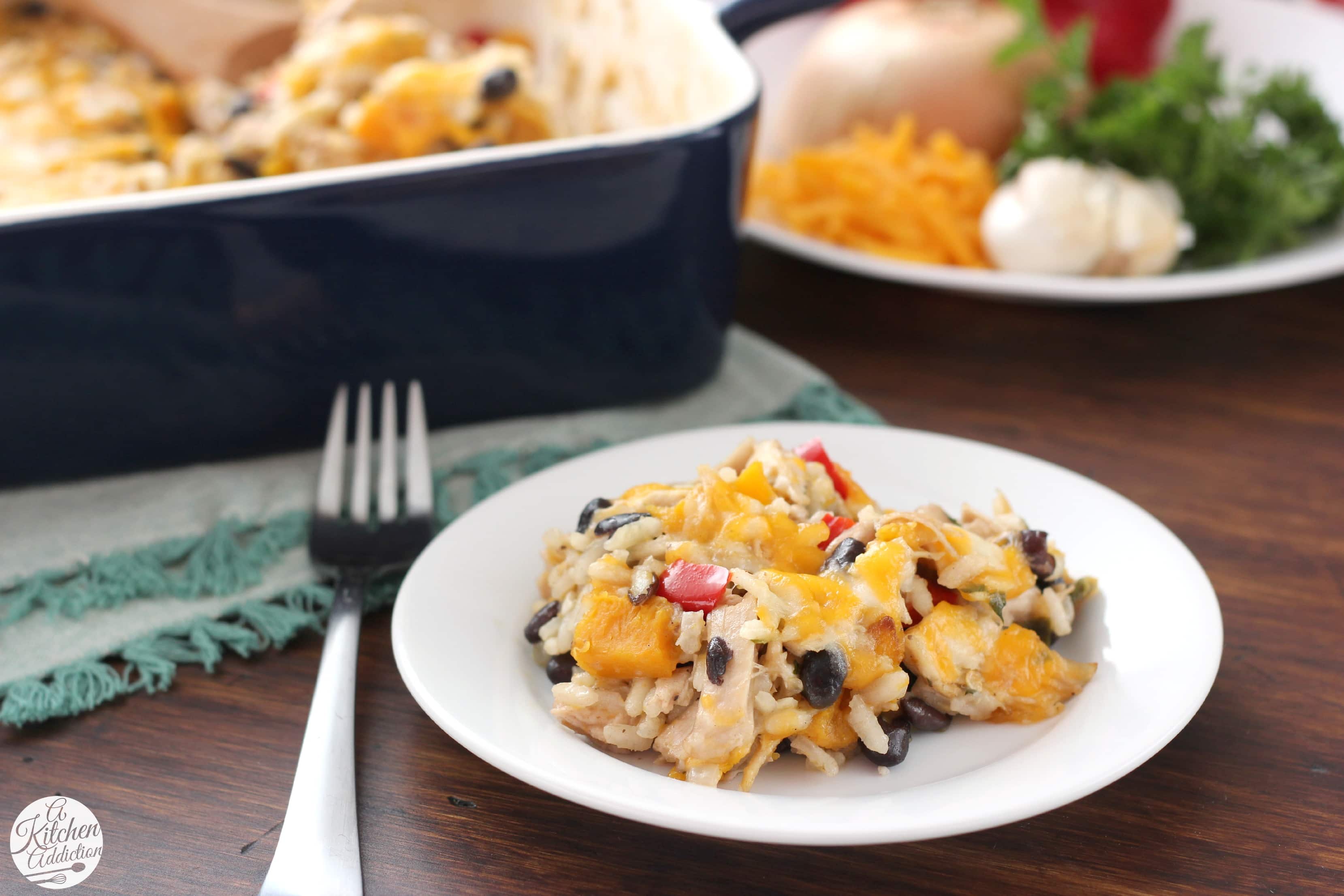 Cheesy Jalapeno Rice Bake with Roasted Squash and Chicken A Kitchen