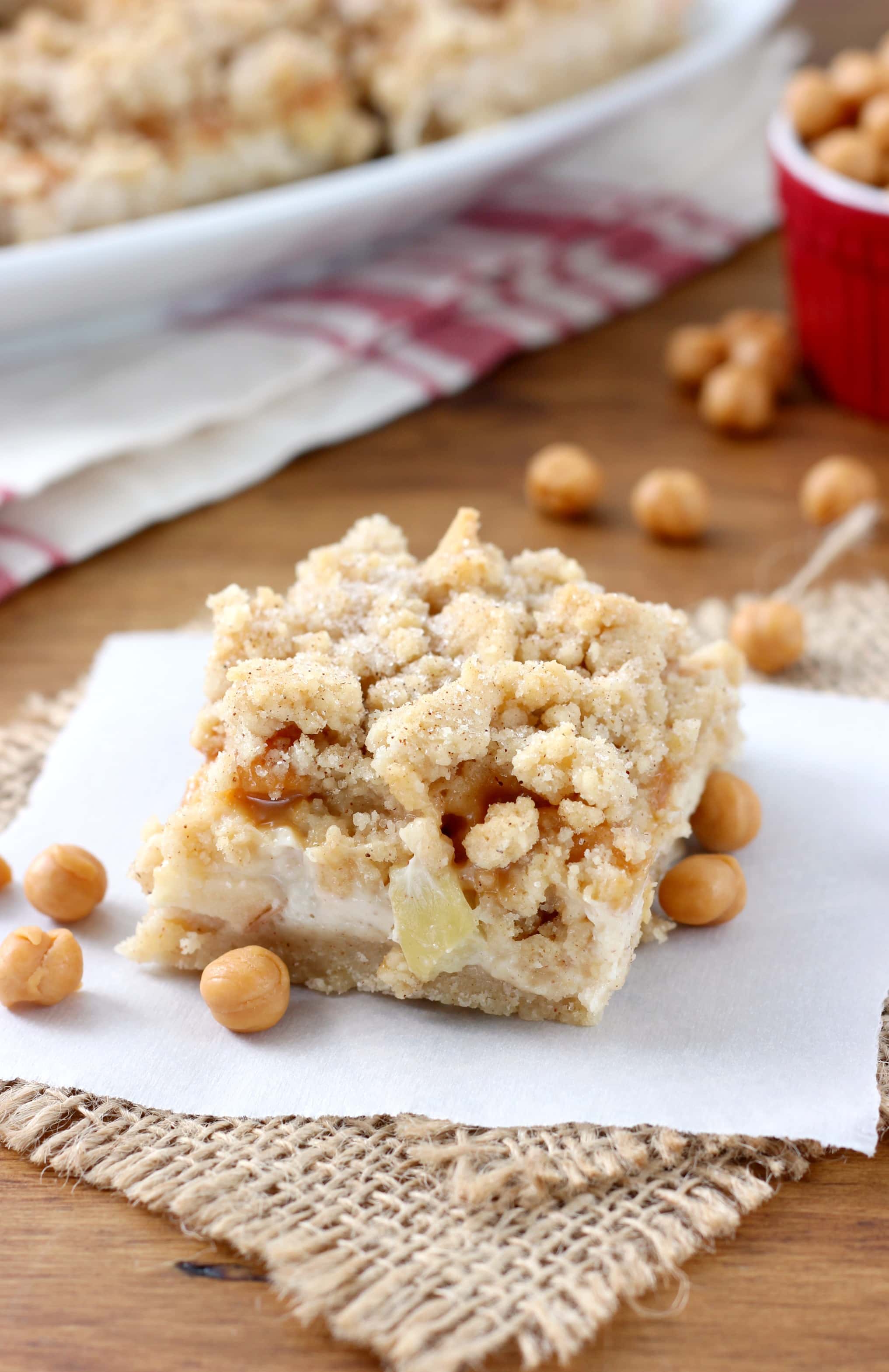 Caramel Apple Snickerdoodle Cheesecake Bars Recipe from A Kitchen Addiction