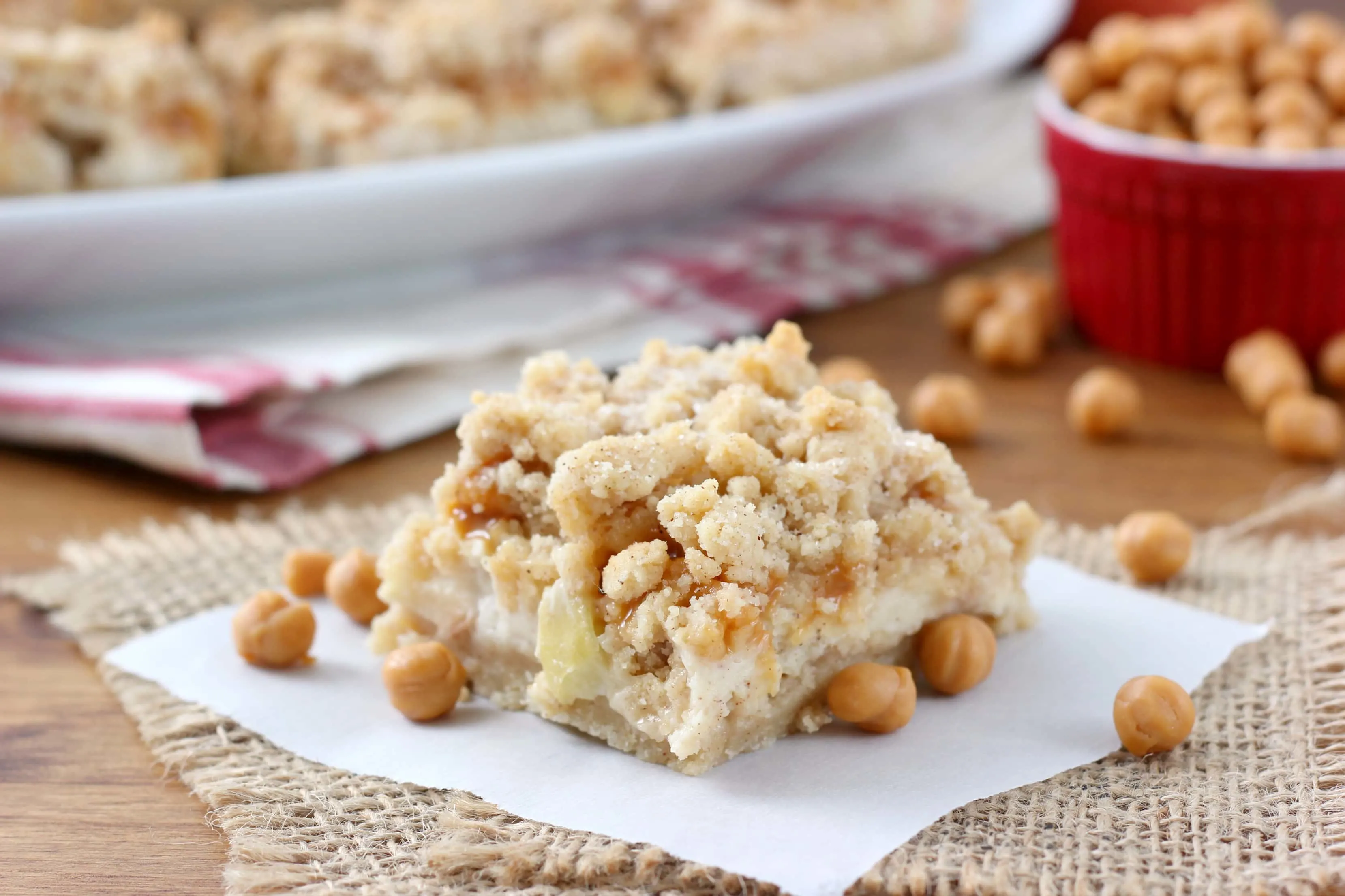 Caramel Apple Snickerdoodle Cheesecake Bars Recipe from A Kitchen Addiction