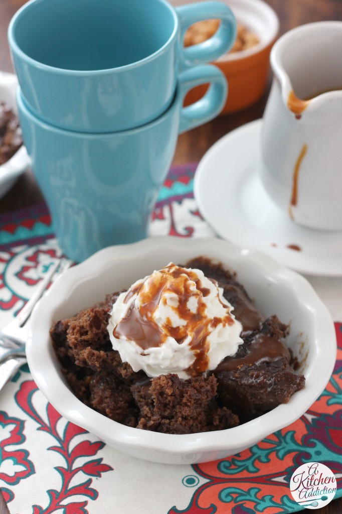 Slow Cooker Chocolate Caramel Cake l A quick and easy crock pot recipe from A Kitchen Addiction