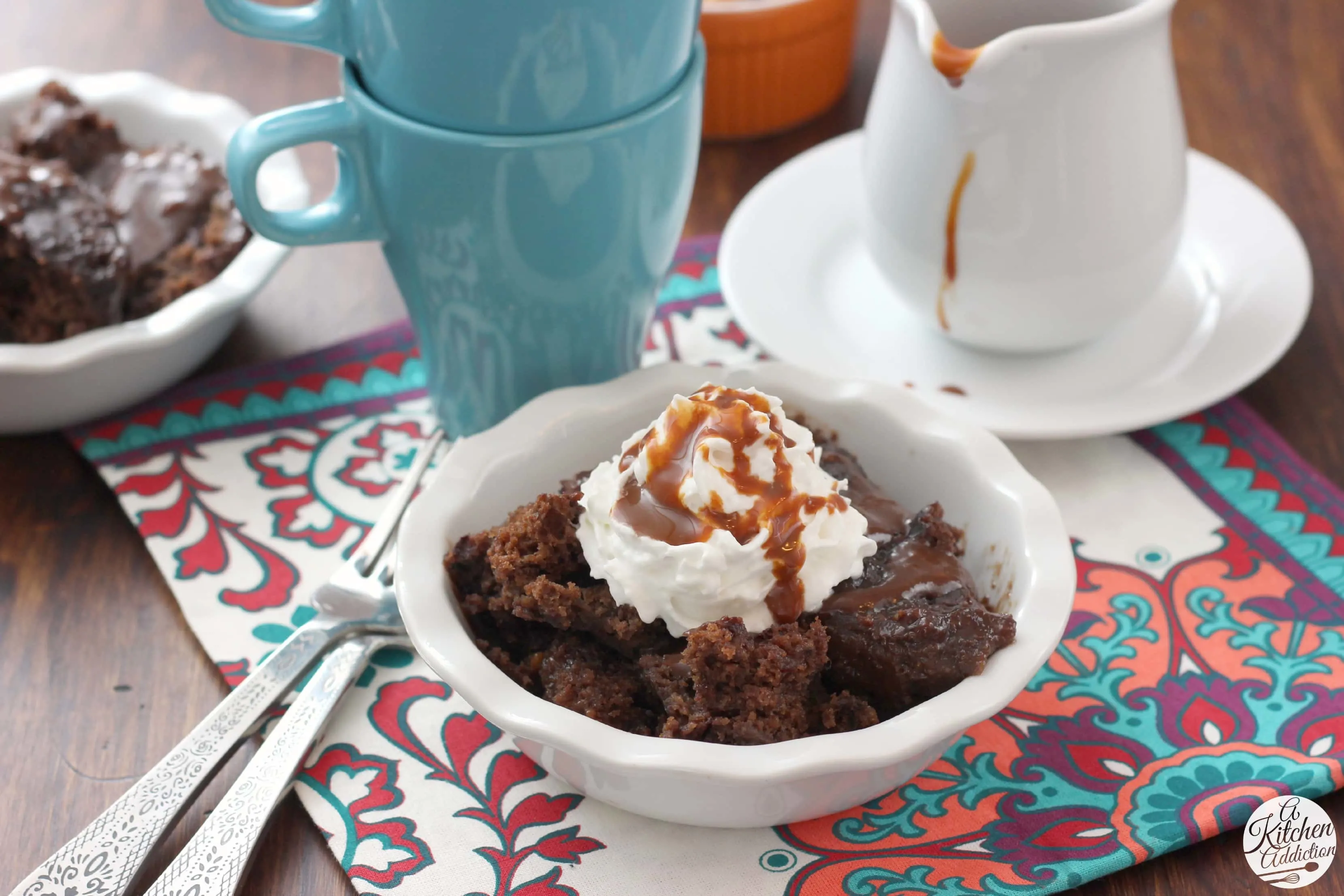 Easy Slow Cooker Chocolate Caramel Pudding Cake Recipe l www.a-kitchen-addiction.com