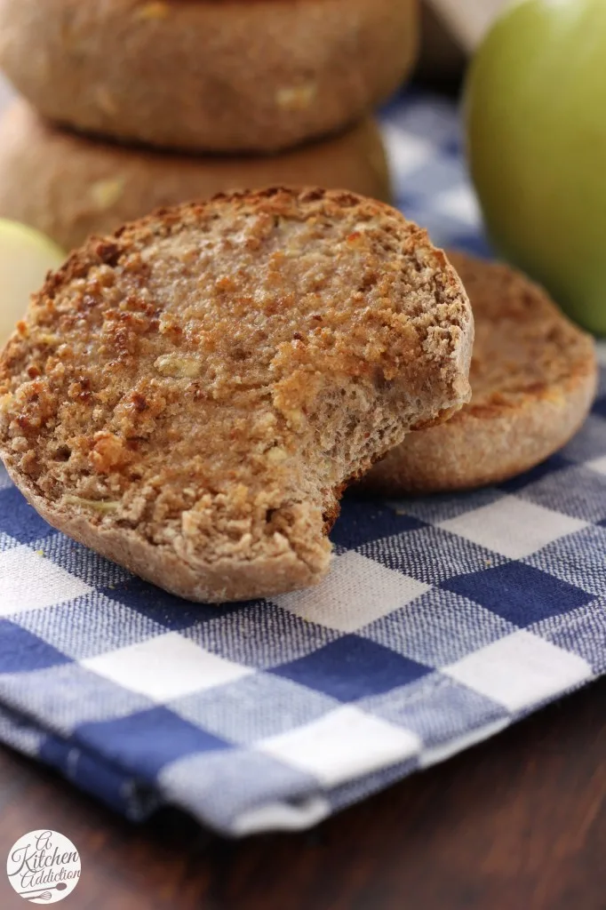 Whole Wheat Apple Spice English Muffins l www.a-kitchen-addiction.com