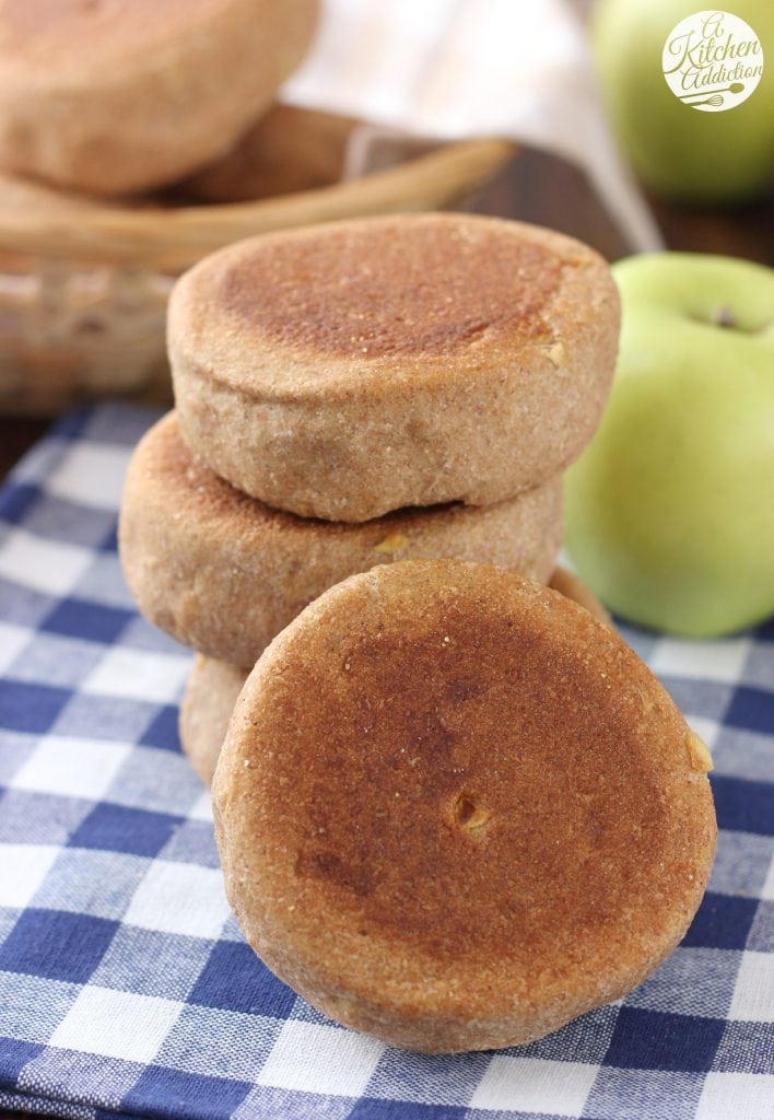 Whole Wheat Apple Spice English Muffins from A Kitchen Addiction