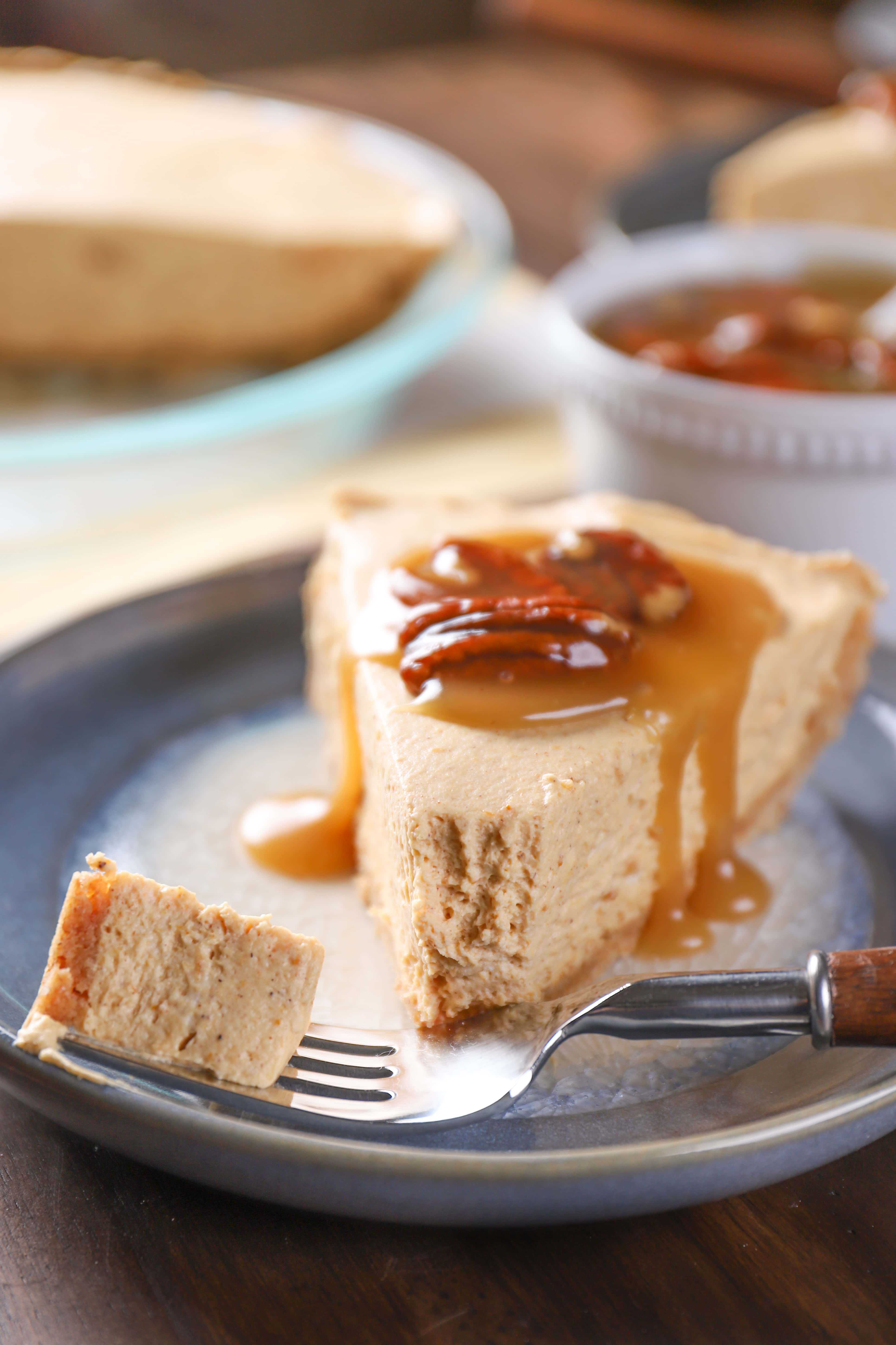 No Bake Maple Pumpkin Cheesecake with Pecan Praline Topping