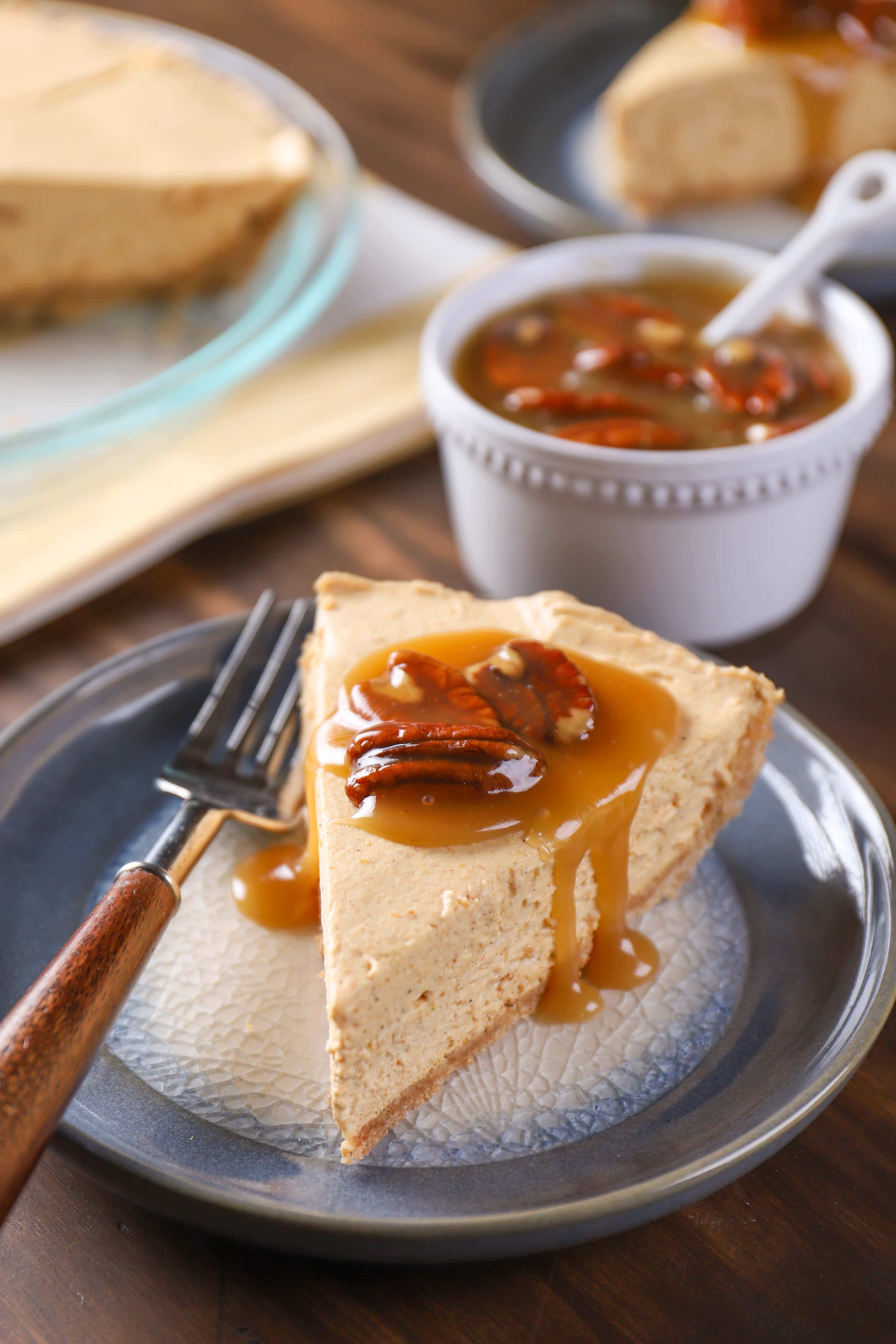 Pecan Praline Topped No Bake Maple Pumpkin Cheesecake Recipe