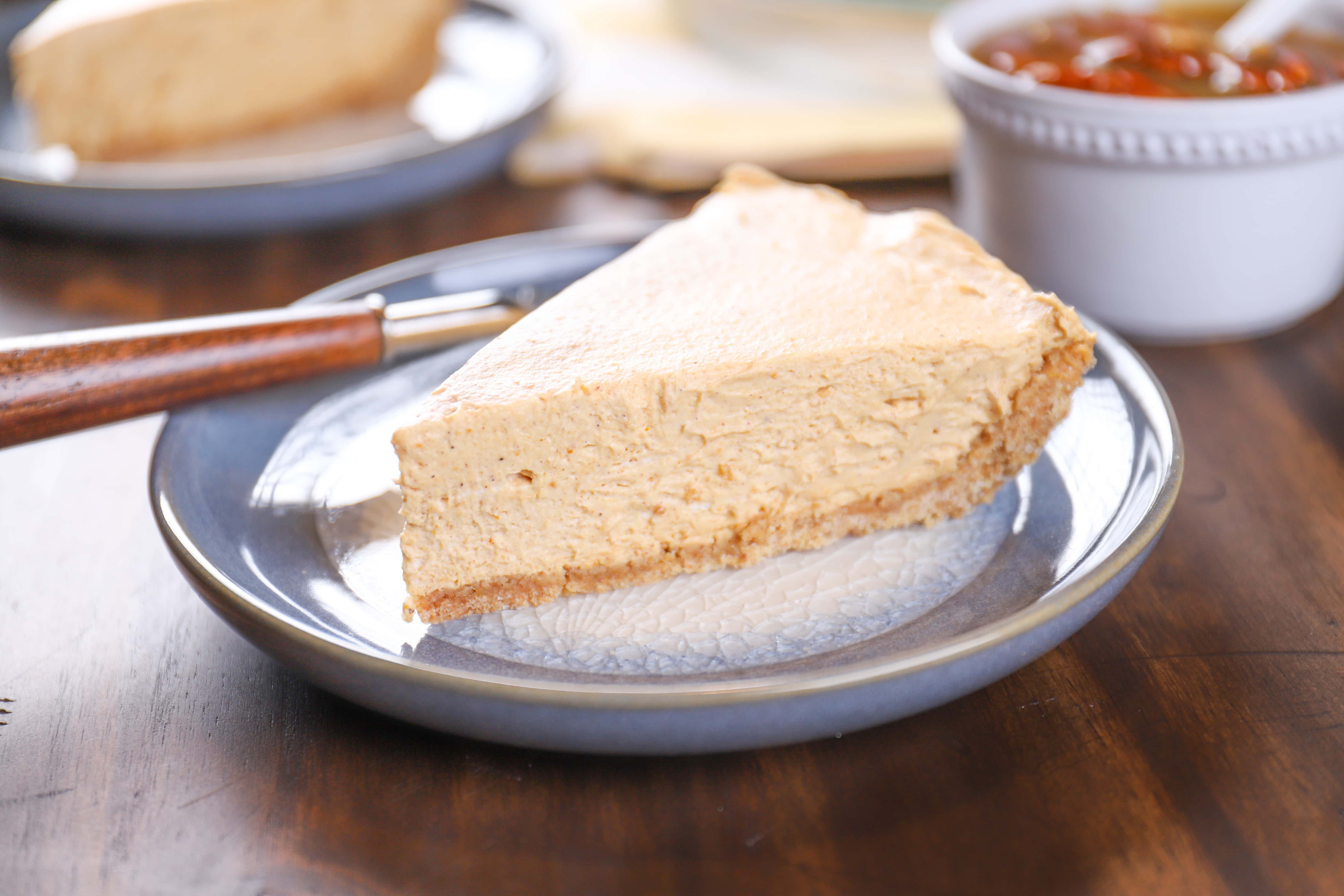 Slice of No Bake Maple Pumpkin Cheesecake