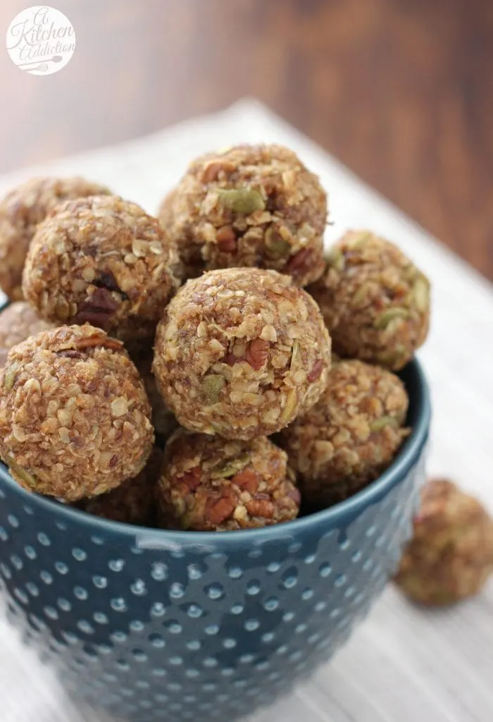 Healthy Maple Pumpkin Pecan Granola Bites from A Kitchen Addiction