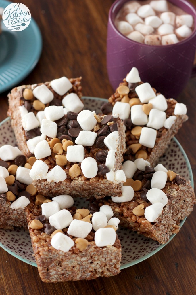 Peanut Butter Hot Chocolate Rice Crispy Treats Recipe from A Kitchen Addiction