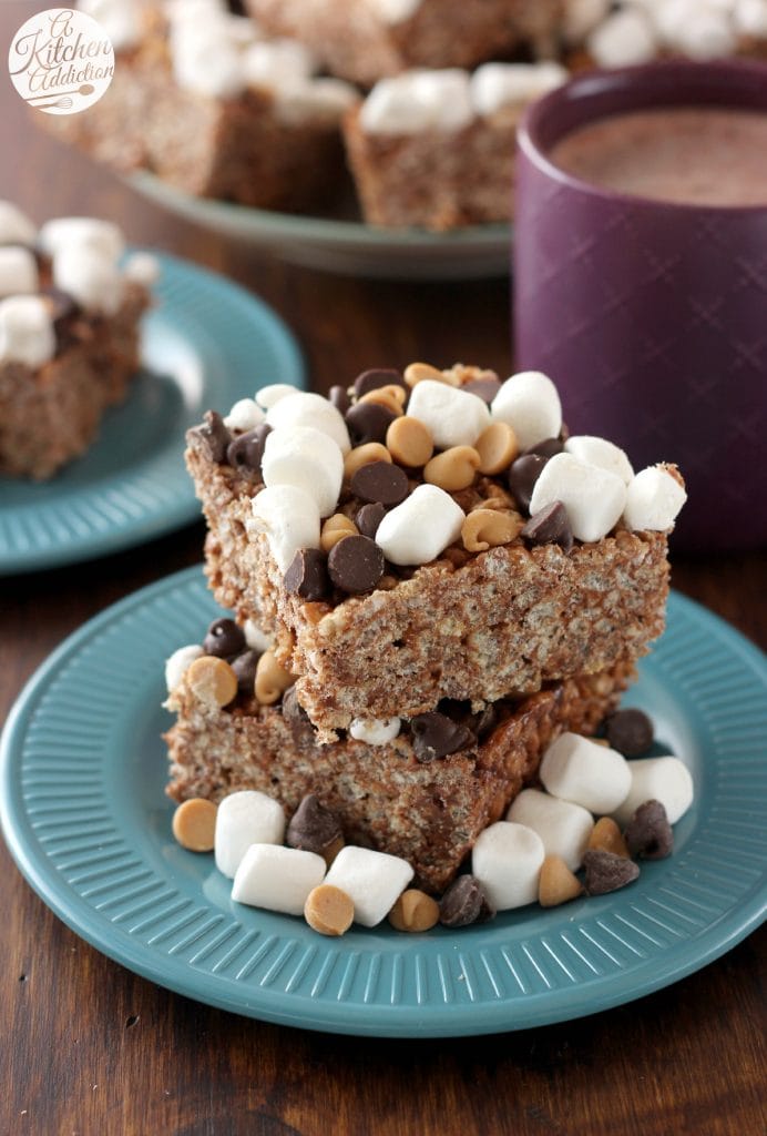 Peanut Butter Hot Chocolate Rice Crispy Treats Recipe from A Kitchen Addiction