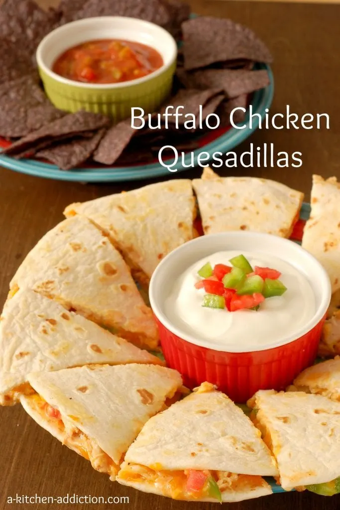 Easy Buffalo Chicken Quesadillas Recipe l www.a-kitchen-addiction.com