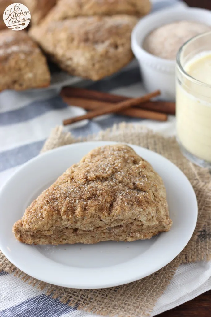 Lightened Up Cinnamon Eggnog Scones Recipe from A Kitchen Addiction