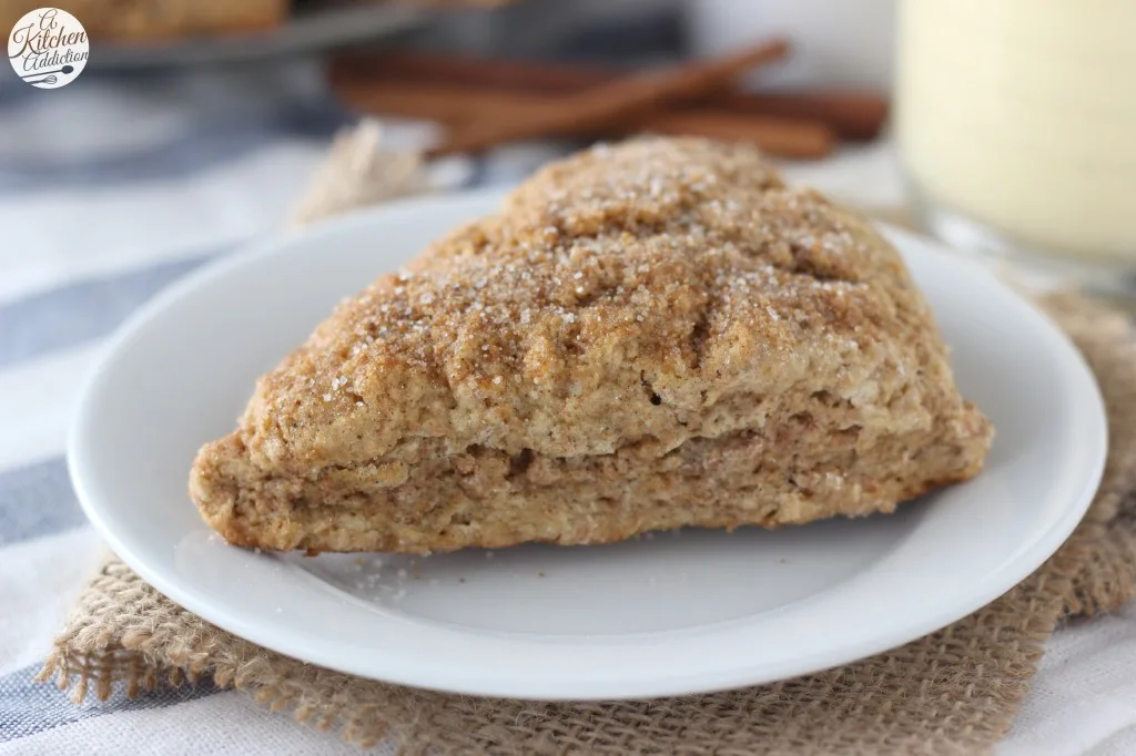 Lightened Up Cinnamon Eggnog Scones from A Kitchen Addiction