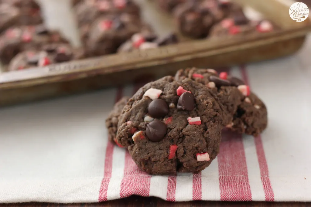 Dark Chocolate Chip Peppermint Crunch Cookies from A Kitchen Addiction