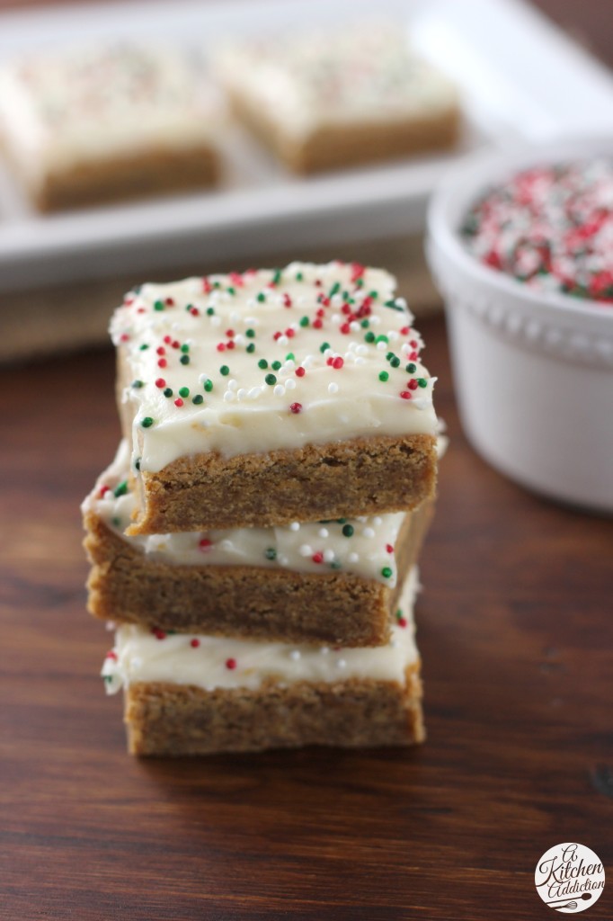 Gingerbread Bars with Eggnog Cream Cheese Frosting Recipe - A Kitchen Addiction