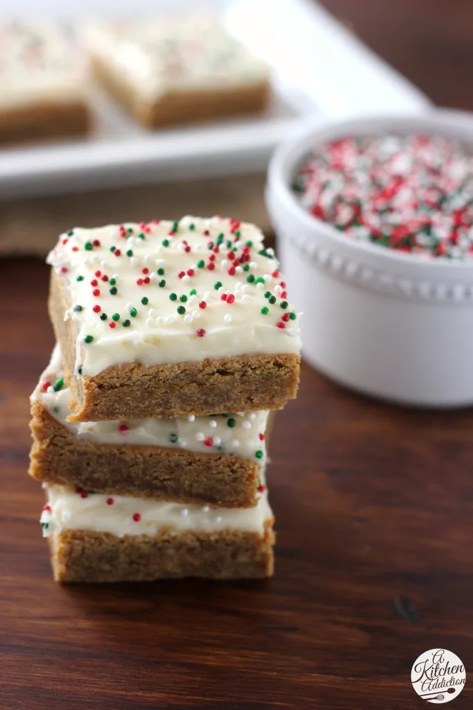 Eggnog Cream Cheese Frosting Gingerbread Cookie Bars Recipe - A Kitchen Addiction