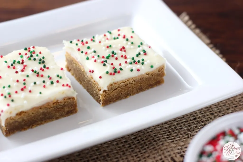 Gingerbread Bars with Eggnog Cream Cheese Frosting from A Kitchen Addiction
