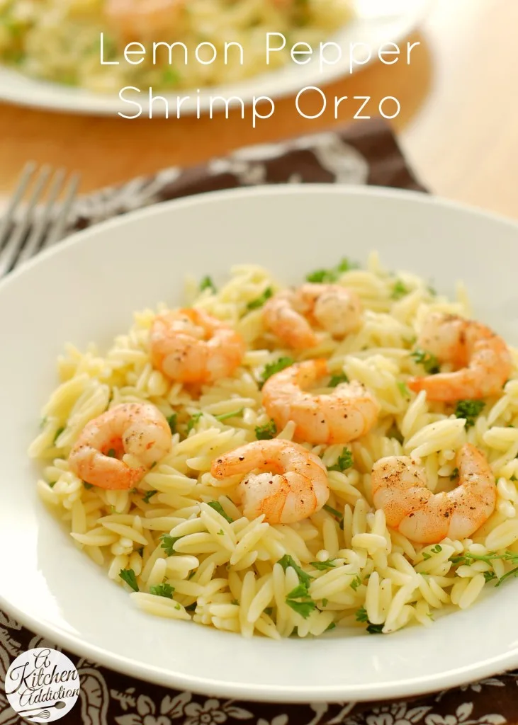 Lemon Pepper Shrimp Orzo Recipe from A Kitchen Addiction