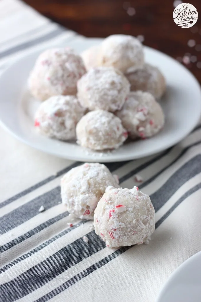 Melt In Your Mouth Peppermint Crunch Snowball Cookies l www.a-kitchen-addiction.com